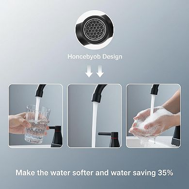 Matte Black 3 Hole 2 Handle Bathroom Faucet With Pop Up Drain 360 Swivel Spout