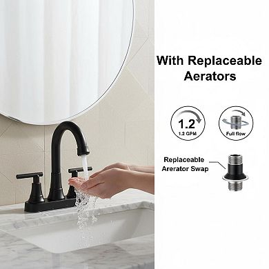 4 Inch Centerset Bathroom Faucet Two Handles Pop Up Drain CUPC Certified 360 Spout
