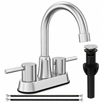 Brushed Nickel 2 Handle Centerset Bathroom Sink Faucet With Pop Up Drain
