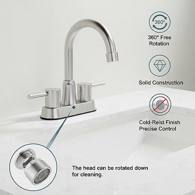 Brushed Nickel 2 Handle Centerset Bathroom Sink Faucet With Pop Up Drain