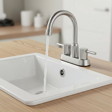 Brushed Nickel 2 Handle Centerset Bathroom Sink Faucet With Pop Up Drain
