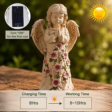 Solar Powered Angel Garden Statue With LED Lights Patio Lawn Decor Gift