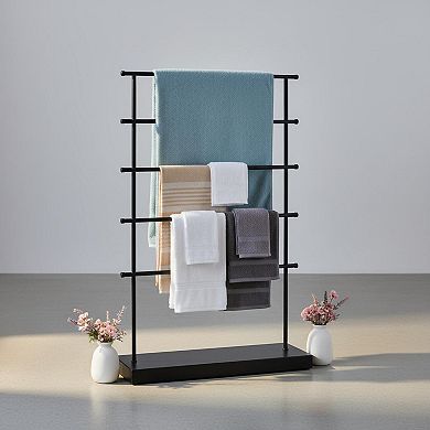 4 Tier Free Standing Towel Rack Extra Widen Metal Drying Stand for Bathroom Poolside