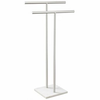 40 Inch Double T Standing Towel Rack Marble Base Stainless Steel Brushed Nickel 2 tier Bath Sheet