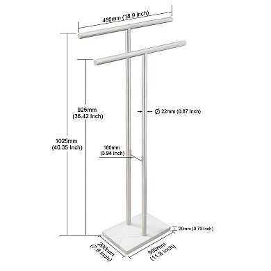 40 Inch Double T Standing Towel Rack Marble Base Stainless Steel Brushed Nickel 2 Tier Bath Sheet