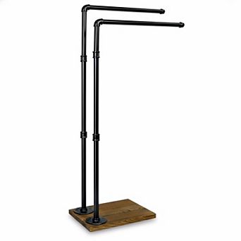 40 Inch 2 tier Free Standing Towel Rack Black Wooden Base Bathroom
