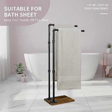 40 Inch 2-Tier Free Standing Towel Rack Black Wooden Base Bathroom