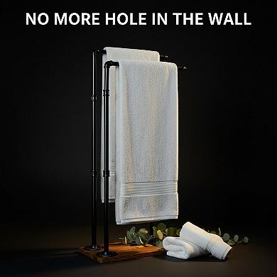 40 Inch 2-Tier Free Standing Towel Rack Black Wooden Base Bathroom