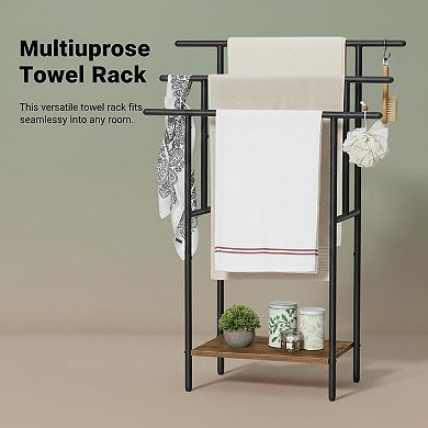 3 Tier Freestanding Towel Rack with Shelf for Bathroom Drying