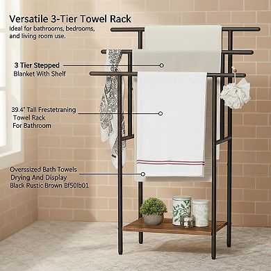 3 Tier Freestanding Towel Rack with Shelf for Bathroom Drying