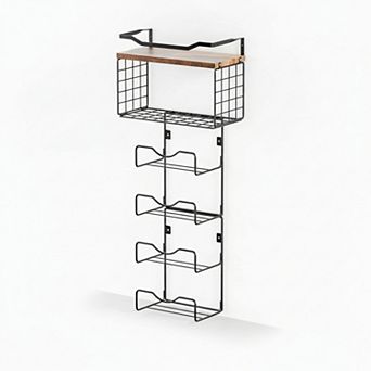 Wall Mounted 6 tier Towel Rack With Floating Shelves Metal Wood Bathroom Storage