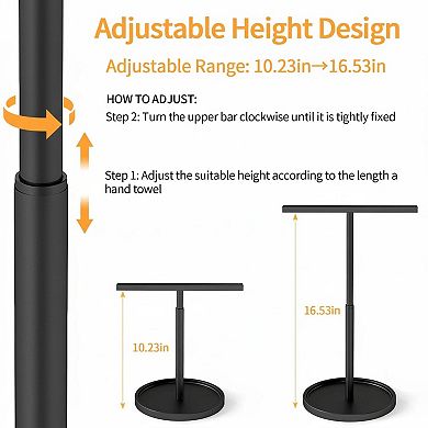 Adjustable Matte Black Hand Towel Stand Rack 16.5in Height for Bathroom Kitchen Countertop