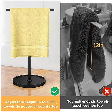Adjustable Matte Black Hand Towel Stand Rack 16.5in Height for Bathroom Kitchen Countertop
