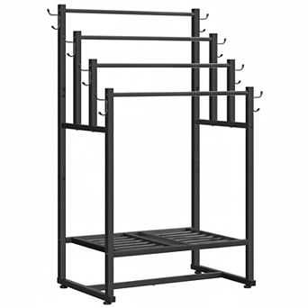 4 tier Freestanding Towel Rack Blanket Stand with Shelf Hooks Sturdy Adjustable Feet Multi-Scene
