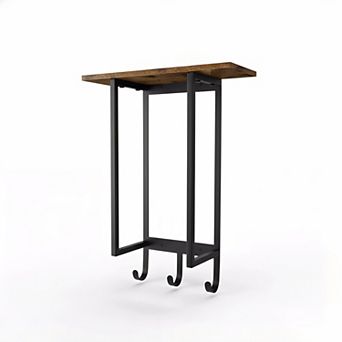 Wall Mounted Towel Rack with Wooden Shelf 3 Hooks Bathroom Storage Organizer