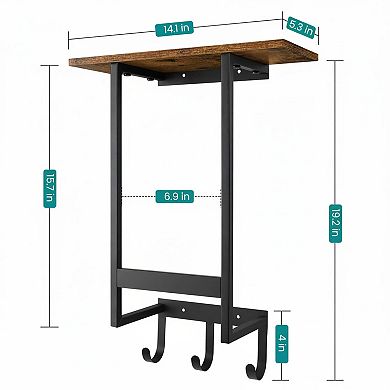 Wall Mounted Towel Rack with Wooden Shelf 3 Hooks Bathroom Storage Organizer