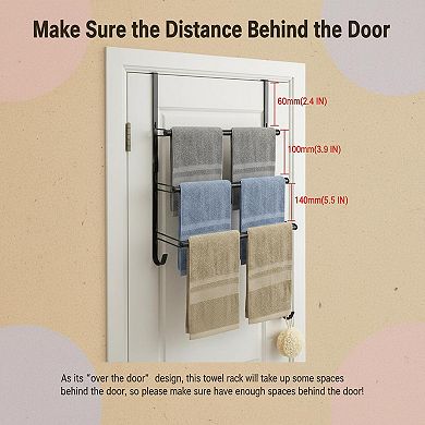 3-Tier Over The Door Towel Rack Metal With Hooks Space Saving Quick Drying