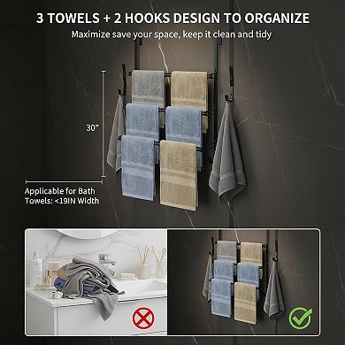 3-Tier Over The Door Towel Rack Metal With Hooks Space Saving Quick Drying
