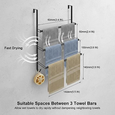 3-Tier Over The Door Towel Rack Metal With Hooks Space Saving Quick Drying