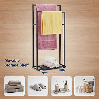 39'' Tall 2 Tier Standing Towel Rack with Storage Shelf
