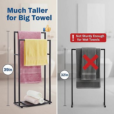 39'' Tall 2 Tier Standing Towel Rack with Storage Shelf