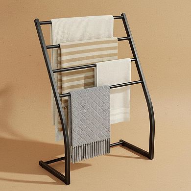 4 Tier Free Standing Towel Rack Metal Bathroom Blanket Holder
