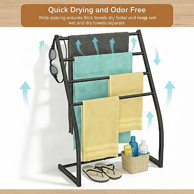 4 Tier Free Standing Towel Rack Metal Bathroom Blanket Holder