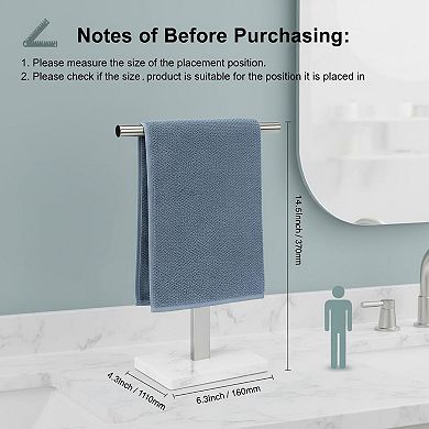 T-Shape Hand Towel Holder Stand 304 Stainless Steel Marble Base Brushed Non-Slip Easy Assemble