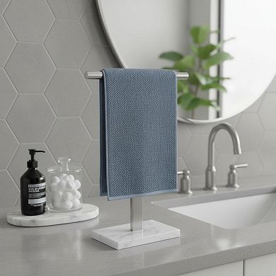 T-Shape Hand Towel Holder Stand 304 Stainless Steel Marble Base Brushed Non-Slip Easy Assemble