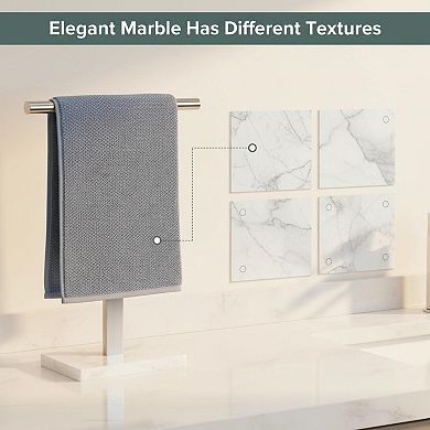 T-Shape Hand Towel Holder Stand 304 Stainless Steel Marble Base Brushed Non-Slip Easy Assemble