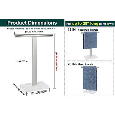 T-Shape Hand Towel Holder Stand 304 Stainless Steel Marble Base Brushed Non-Slip Easy Assemble