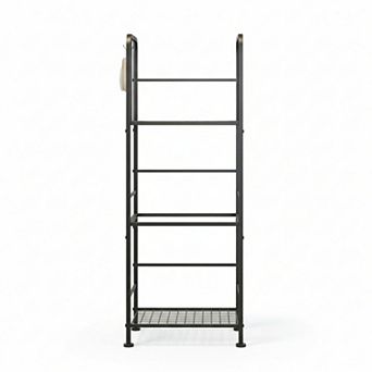 3 tier Free Standing Towel Rack with M Shaped Dividers 4 Hooks Rustic Metal Wood Bathroom Organizer