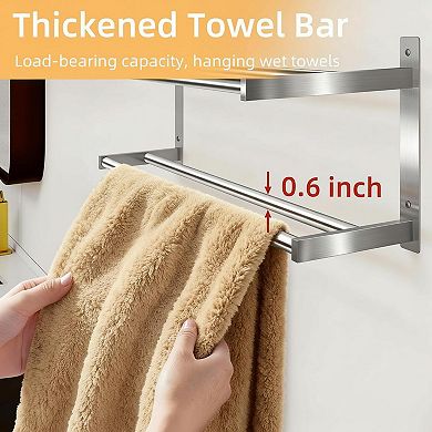 2 Tier Towel Rack Wall Mounted Double Bar Stainless Steel Bathroom Storage