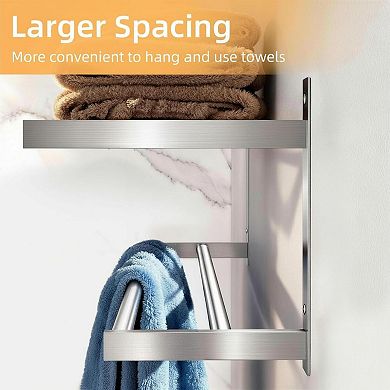 2 Tier Towel Rack Wall Mounted Double Bar Stainless Steel Bathroom Storage