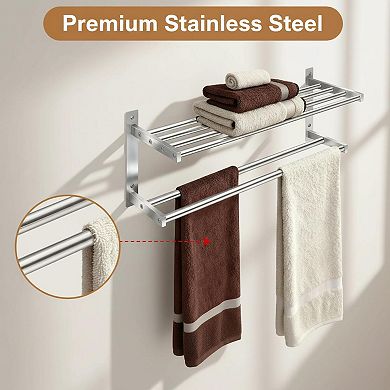 2 Tier Towel Rack Wall Mounted Double Bar Stainless Steel Bathroom Storage
