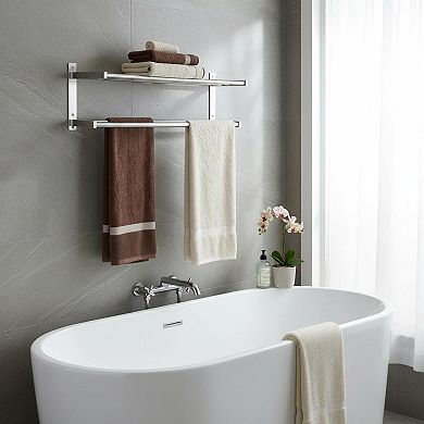 2 Tier Towel Rack Wall Mounted Double Bar Stainless Steel Bathroom Storage