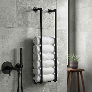 Wall Mounted Industrial Pipe Towel Rack 36 Inch Storage Organizer Holder