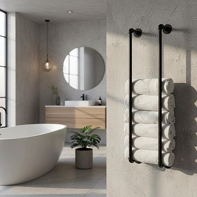 Wall Mounted Industrial Pipe Towel Rack 36 Inch Storage Organizer Holder