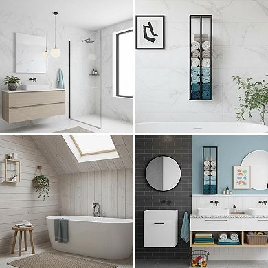 Wall Mounted Towel Rack 31 Inch 2 Metal Shelves 3 Vertical Bars Large Capacity Bathroom Storage