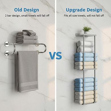 Wall Mounted Vertical Towel Rack 2 Tier Storage Holds 6 Large Bath Sheets