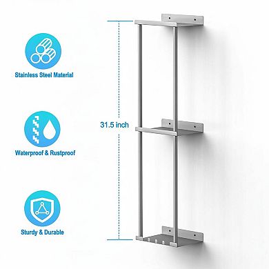 Wall Mounted Vertical Towel Rack 2 Tier Storage Holds 6 Large Bath Sheets
