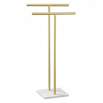 40 Inch Freestanding Towel Rack Double T Shape Marble Base SUS304 Brushed