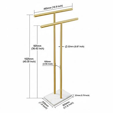 40 Inch Freestanding Towel Rack Double T Shape Marble Base SUS304 Brushed