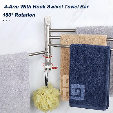 Swivel Towel Rack 4-Arm 304 Stainless Steel Space-Saving Wall Mounted Rustproof Hanger for Bathroom