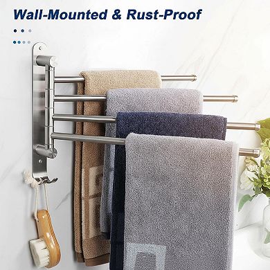 Swivel Towel Rack 4-Arm 304 Stainless Steel Space-Saving Wall Mounted Rustproof Hanger for Bathroom