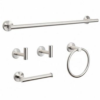 5 pc Bathroom Hardware Set SUS304 Stainless Steel Towel Rack Bar Ring Toilet Paper Holder Hooks