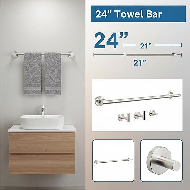 5 Pieces Bathroom Hardware Set SUS304 Stainless Steel Towel Rack Bar Ring Toilet Paper Holder Hooks