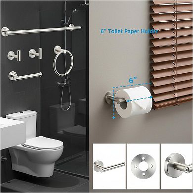 5 Pieces Bathroom Hardware Set SUS304 Stainless Steel Towel Rack Bar Ring Toilet Paper Holder Hooks