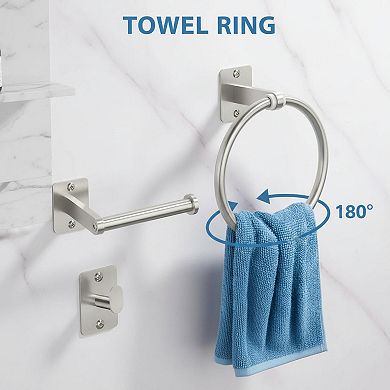 Brushed Nickel 4-Piece Bathroom Hardware Set Towel Bar Ring Hook Toilet Paper Holder Wall Mounted