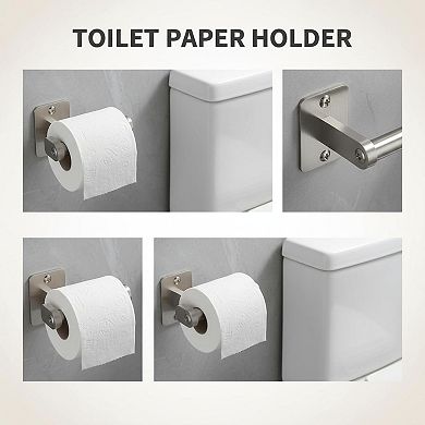 Brushed Nickel 4-Piece Bathroom Hardware Set Towel Bar Ring Hook Toilet Paper Holder Wall Mounted